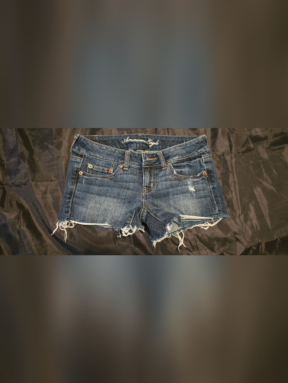 American Eagle Outfitters Dark Blue Stretch Denim Shorts with Contrast Stitching